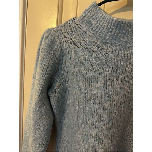 Rebecca Taylor Optic Tweed Balloon Sleeve Blue White Pullover Sweater Size Small - Picture 6 of 16
